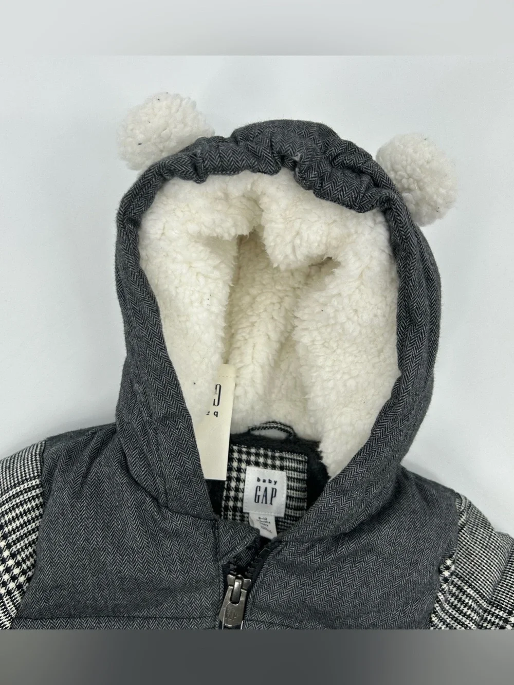 Baby Gap Fleece Lined Winter Coat Plaid Black White
